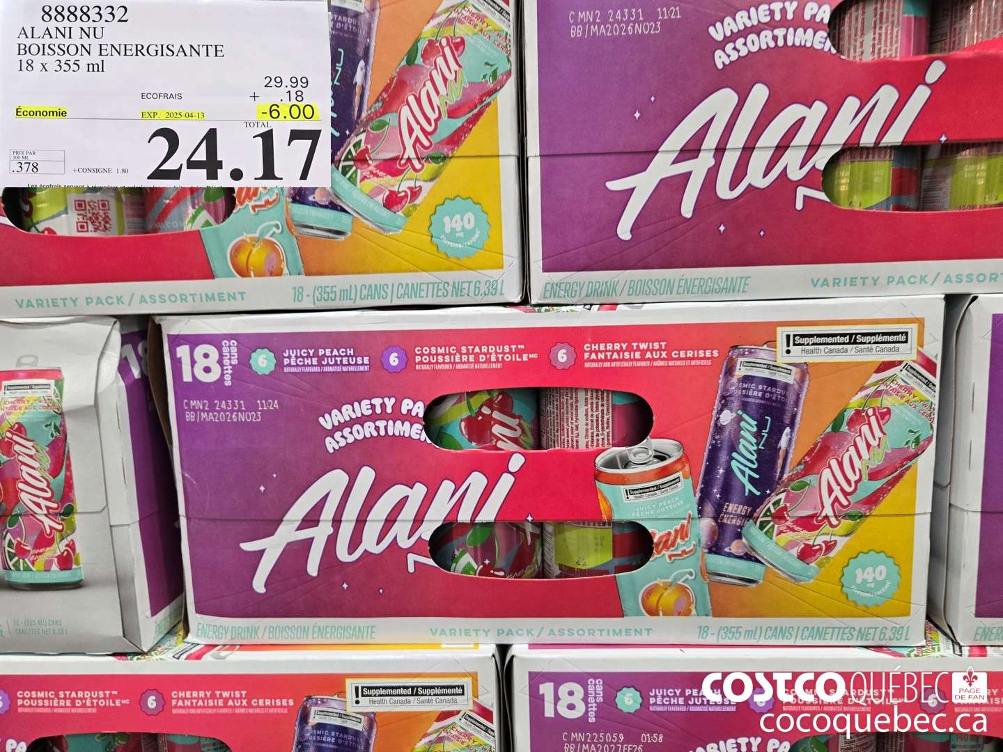 8888332 ALNI NU BOISSON ENERGISANTE 18 x 355 ml  ($6.00 INSTANT SAVINGS EXPIRES ON 2025-04-13) $24.17