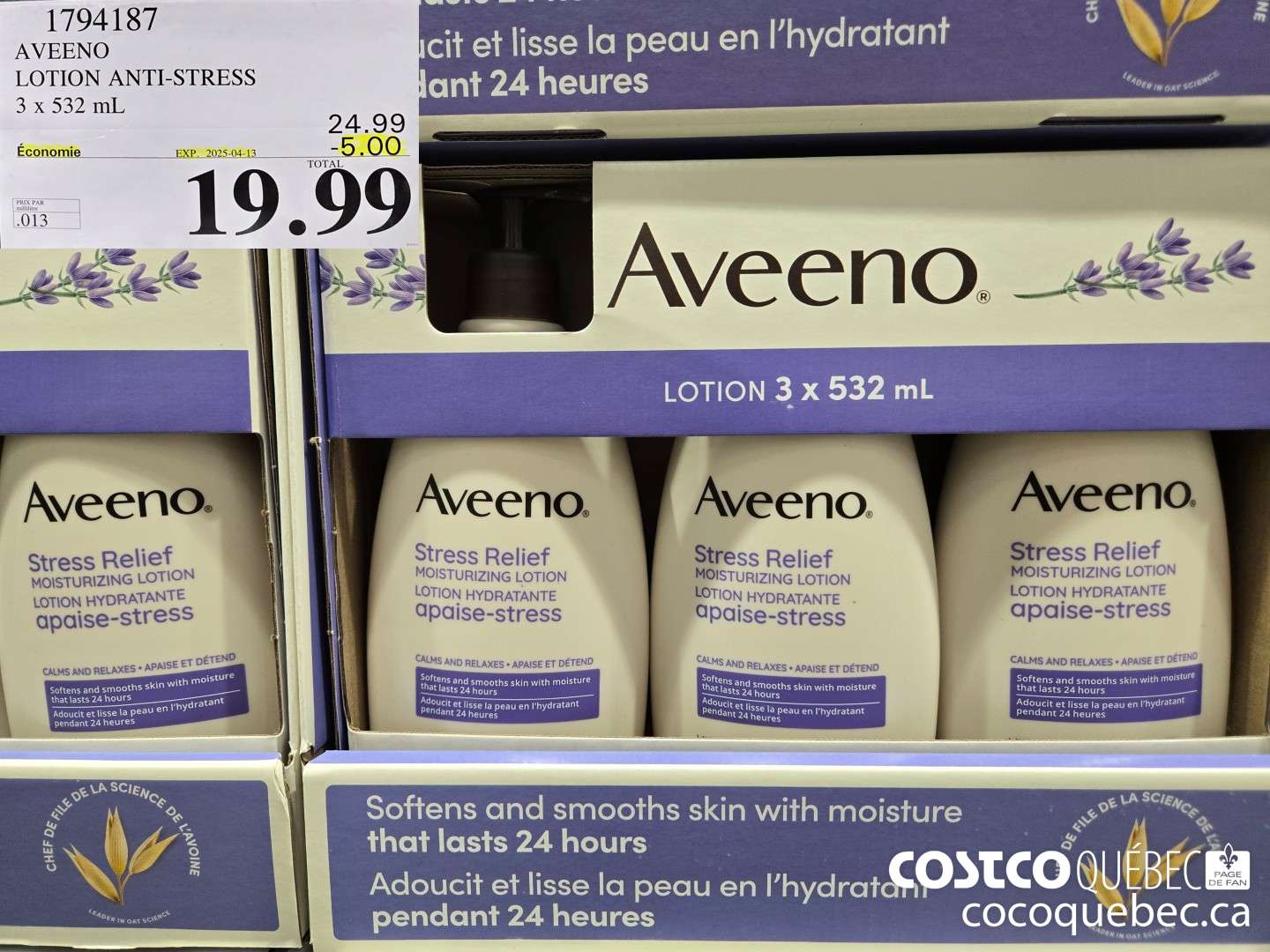 1794187 AVEENO LOTION ANTI-STRESS 3 x 532  ($5.00 INSTANT SAVINGS EXPIRES ON 2025-04-13) $19.99