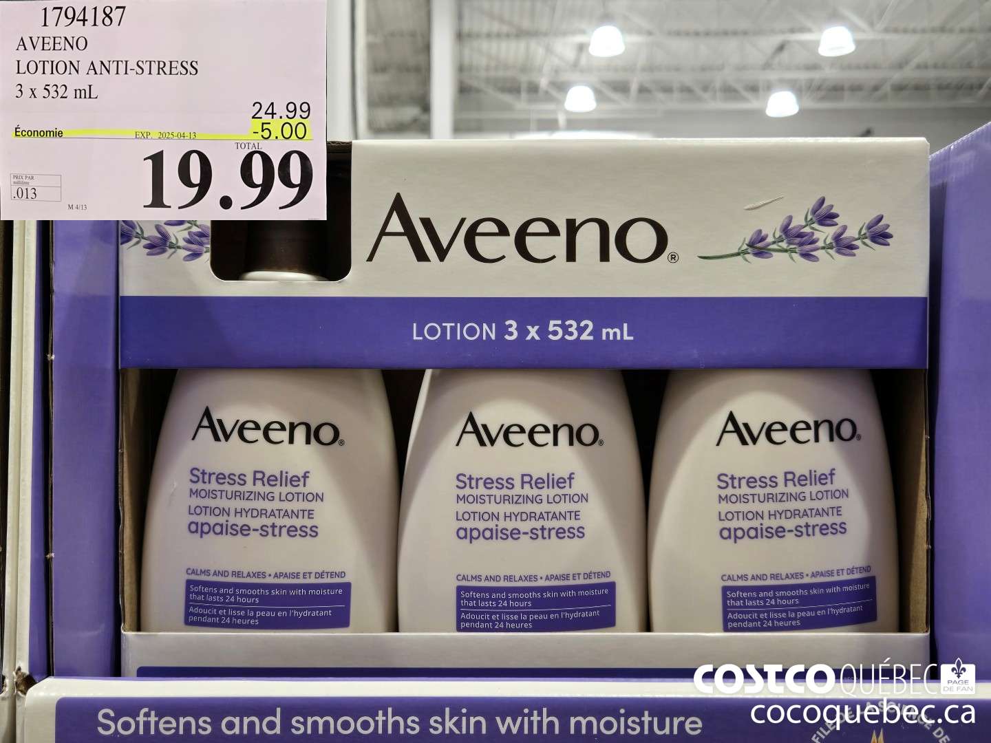 1794187 AVEENO LOTION ANTI-STRESS 3 x 532  ($5.00 INSTANT SAVINGS EXPIRES ON 2025-04-13) $19.99
