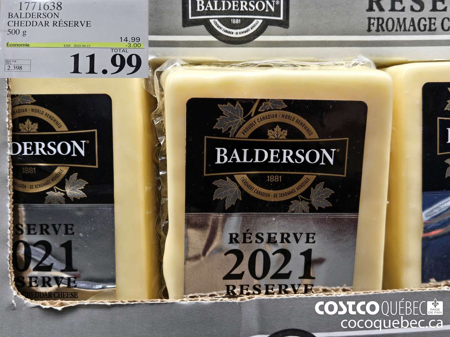 1771638 BALDERSON. CHEDDAR RESERVE 500 g  ($3.00 INSTANT SAVINGS EXPIRES ON 2025-04-13) $11.99