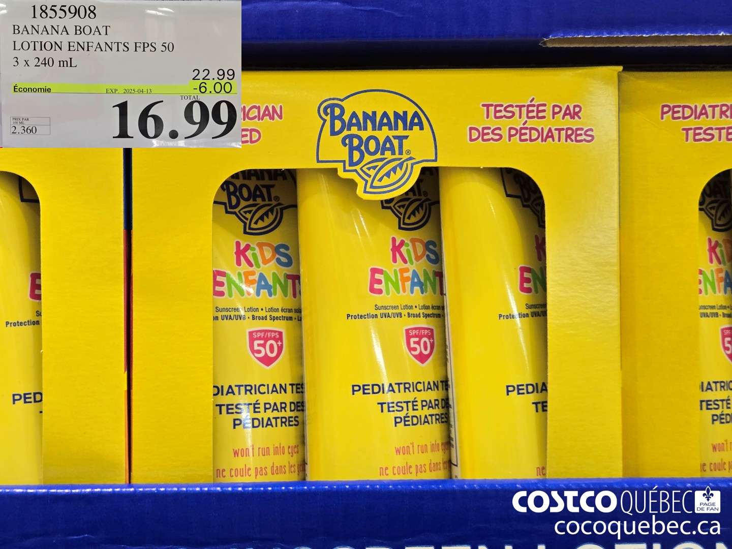 1855908 BANANA BOAT LOTION ENFANTS FPS 50 3 x 240 mL  ($6.00 INSTANT SAVINGS EXPIRES ON 2025-04-13) $16.99