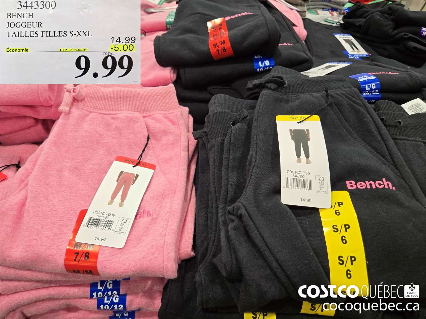 3443300 BENCH JOGGEUR TAILLES FILLES S-XXL  ($5.00 INSTANT SAVINGS EXPIRES ON 2025-04-06) $9.99