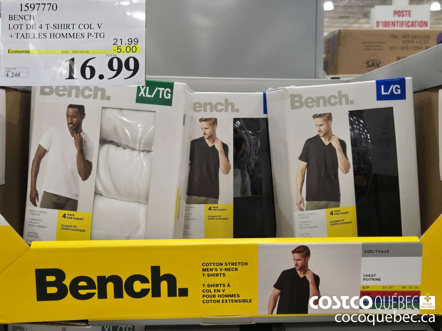 1597770 BENCH LOT DE 4 T-SHIRT COL V  ($5.00 INSTANT SAVINGS EXPIRES ON 2025-03-09) $16.99