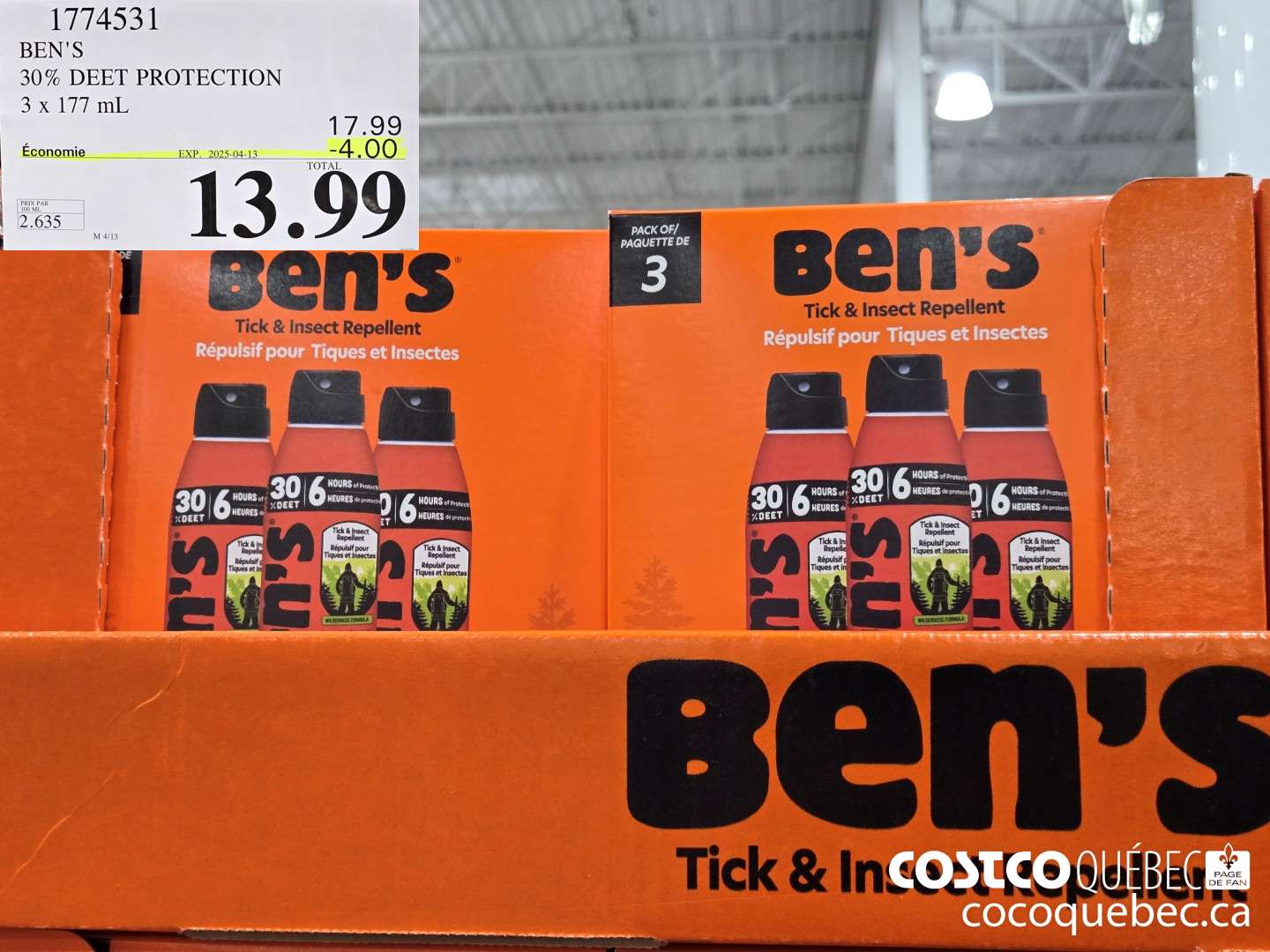 1774531 BEN'S 30% DEET PROTECTION Bb xe) emis  ($4.00 INSTANT SAVINGS EXPIRES ON 2025-04-13) $13.99
