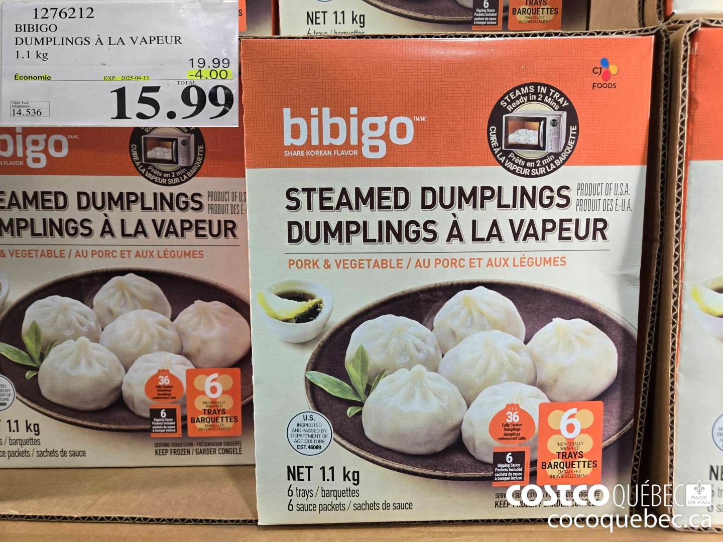 1276212 BIBIGO DUMPLINGS a LA VAPEUR 1.1 KG ($4.00 INSTANT SAVINGS EXPIRES ON 2025-04-13) $15.99