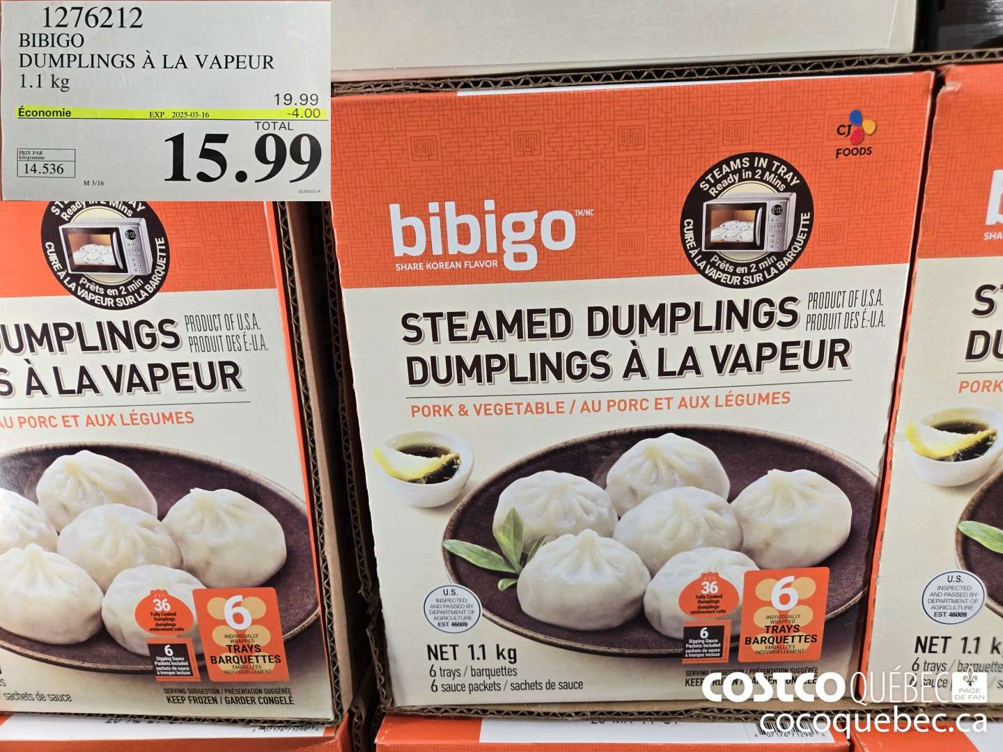 1276212 BIBIGO DUMPLINGS a LA VAPEUR  ($4.00 INSTANT SAVINGS EXPIRES ON 2025-03-16) $15.99