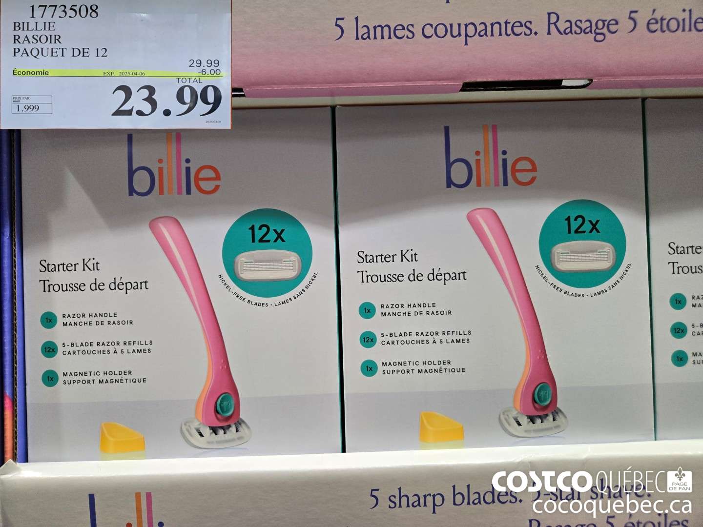 1773508 BILLIE RASOIR PAQUET DE 12  ($6.00 INSTANT SAVINGS EXPIRES ON 2025-04-06) $23.99