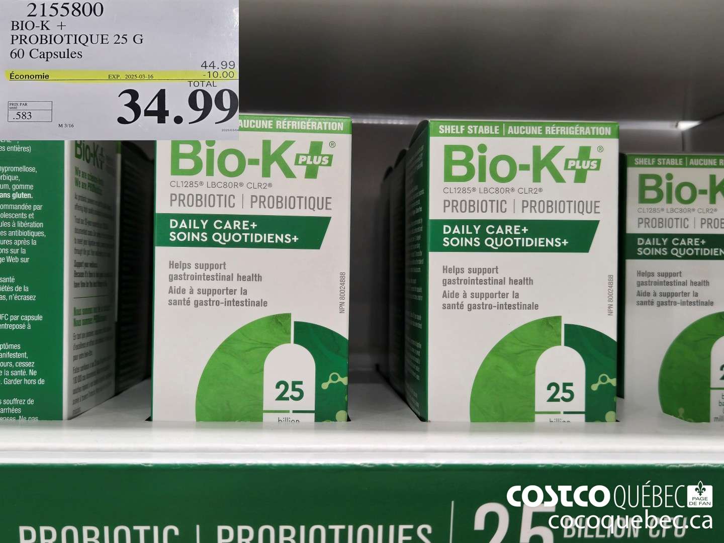 2155800 BIO-K + PROBIOTIQUE 25 MILLIA 60 CAPSULES  ($10.00 INSTANT SAVINGS EXPIRES ON 2025-03-16) $34.99