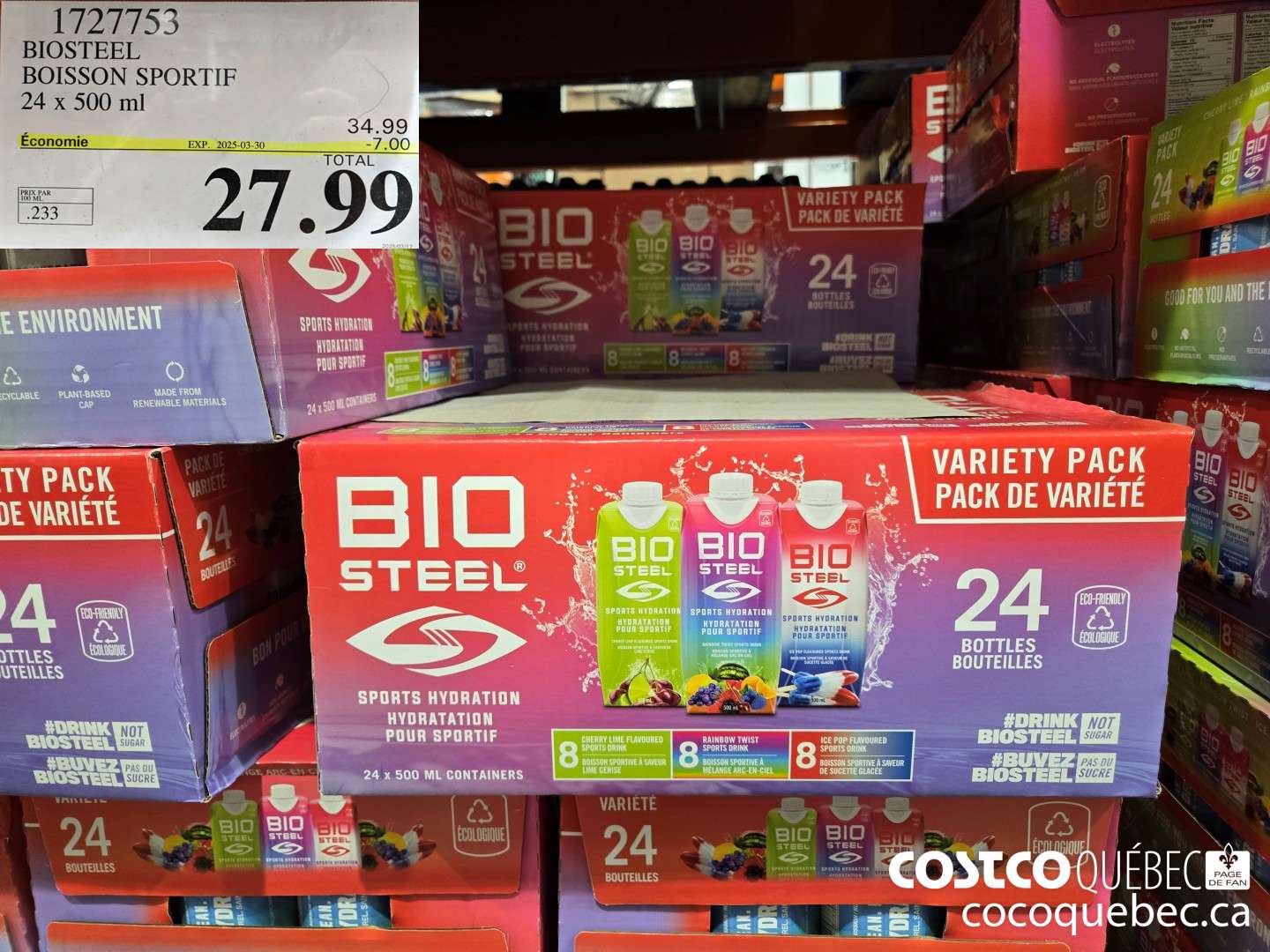 1727753 BIOSTEEL BOISSON SPORTIF 24 x 500 ml  ($7.00 INSTANT SAVINGS EXPIRES ON 2025-03-30) $27.99