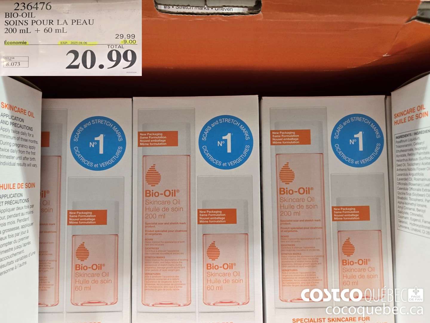 236476 BIO- OIL SOINS POUR LA PEAU 200 mL + 60 mL 2Q.  ($9.00 INSTANT SAVINGS EXPIRES ON 2025-04-06)