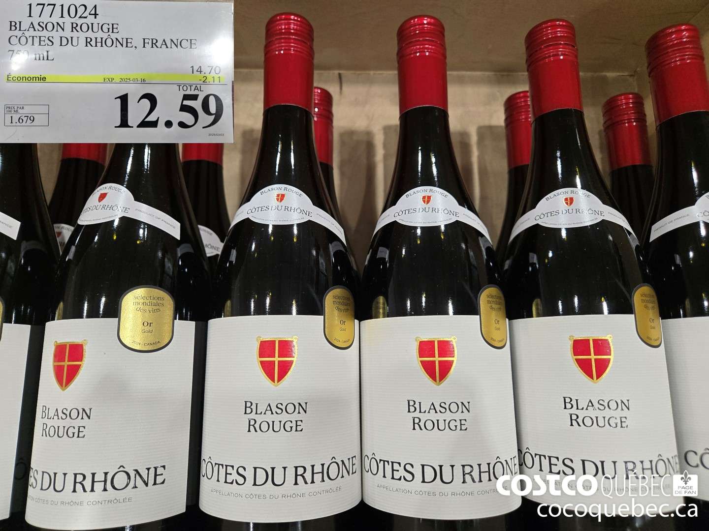 1771024 BLASON ROUGE COTES DU RHONE, FRANCE 750 mL  ($2.11 INSTANT SAVINGS EXPIRES ON 2025-03-16) $12.59