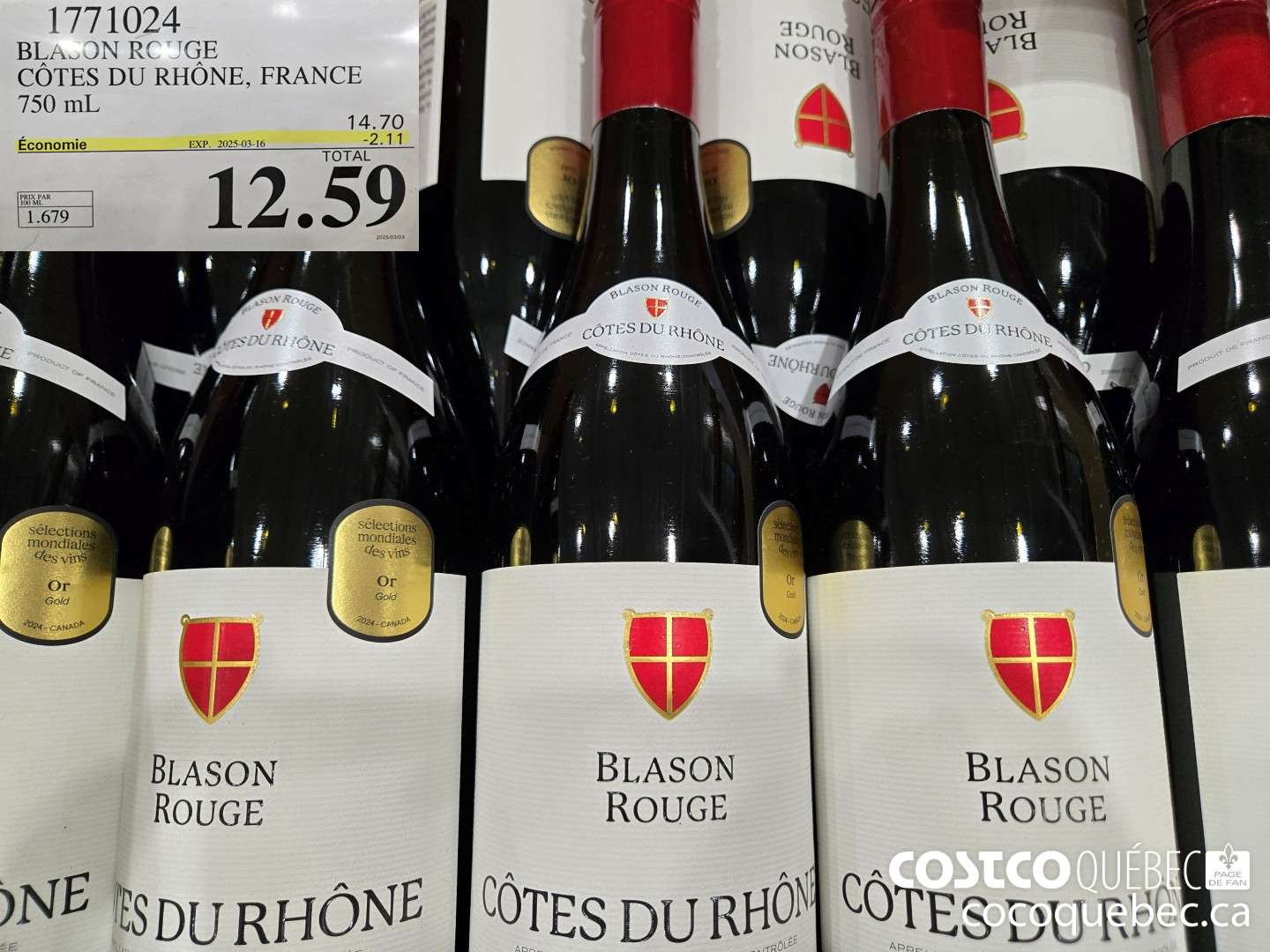 1771024 BLASON ROUGE COTES DU RHONE, FRANCE 750 mL  ($2.11 INSTANT SAVINGS EXPIRES ON 2025-03-16) $12.59