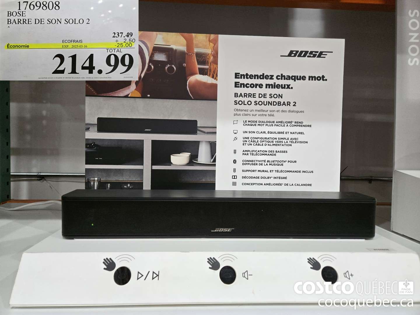 1769808 BOSE BARRE DE SON SOLO 2  2025-01-02F ($25.00 INSTANT SAVINGS EXPIRES ON 2025-03-16) $214.99