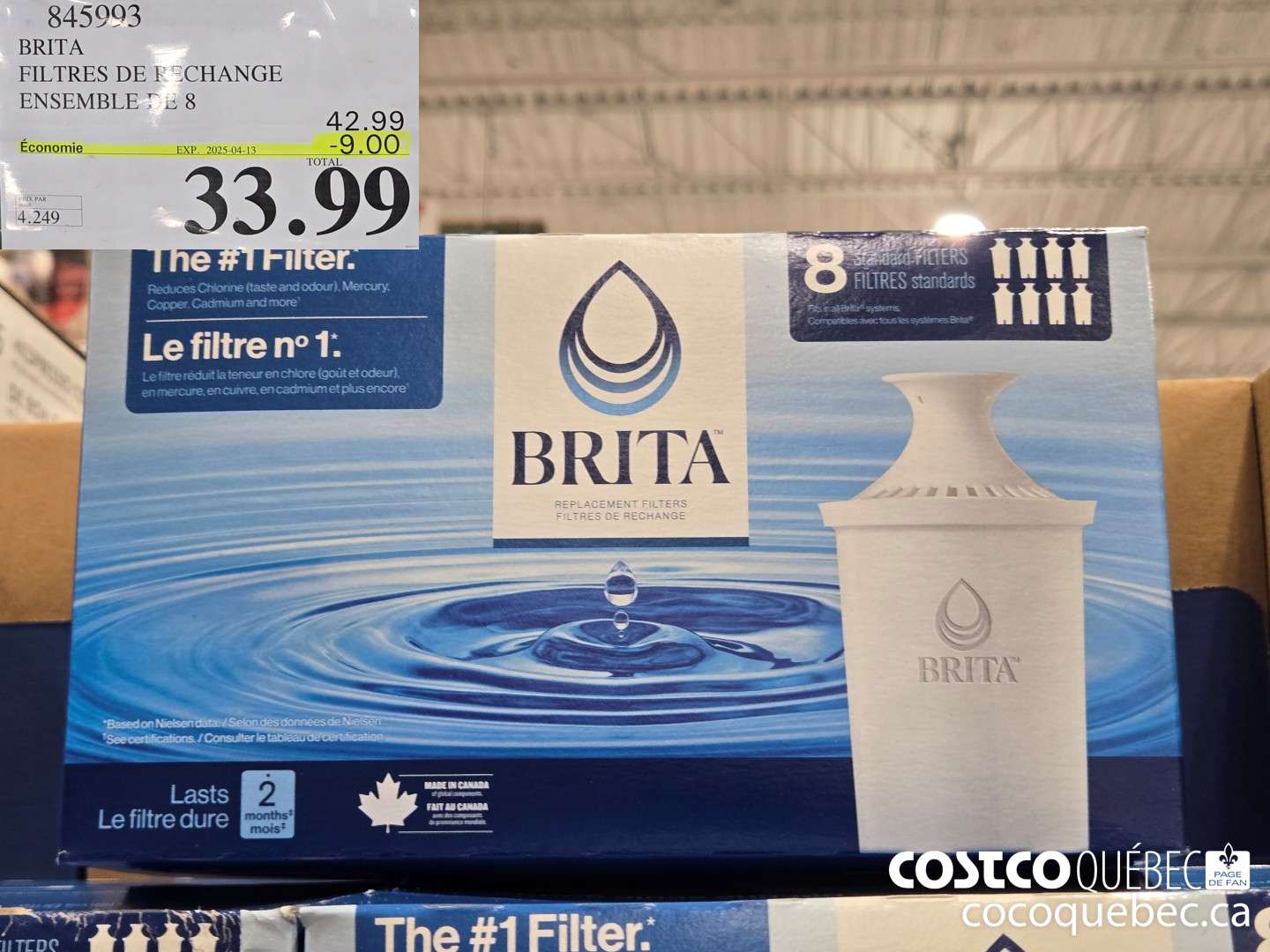 845993 BRITA FILETRES DE RECHANGE ENSEMBLE DE 8  ($9.00 INSTANT SAVINGS EXPIRES ON 2025-04-13) $33.99