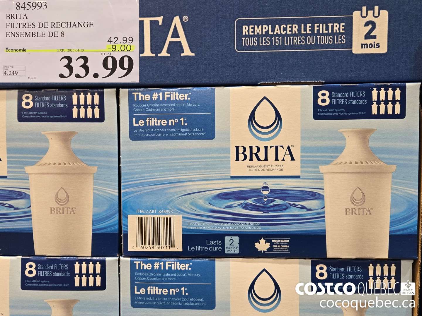 845993 BRITA FILETRES DE RECHANGE ENSEMBLE DE 8  ($9.00 INSTANT SAVINGS EXPIRES ON 2025-04-13) $33.99