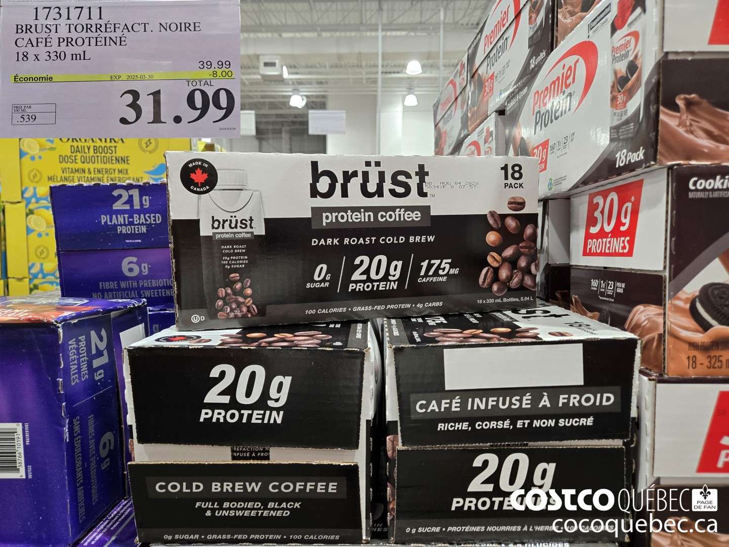 1731711 BRUST TORREFACT. NOIRE CAFE PROTEINE 18 x 330 mL  ($8.00 INSTANT SAVINGS EXPIRES ON 2025-03-30) $31.99