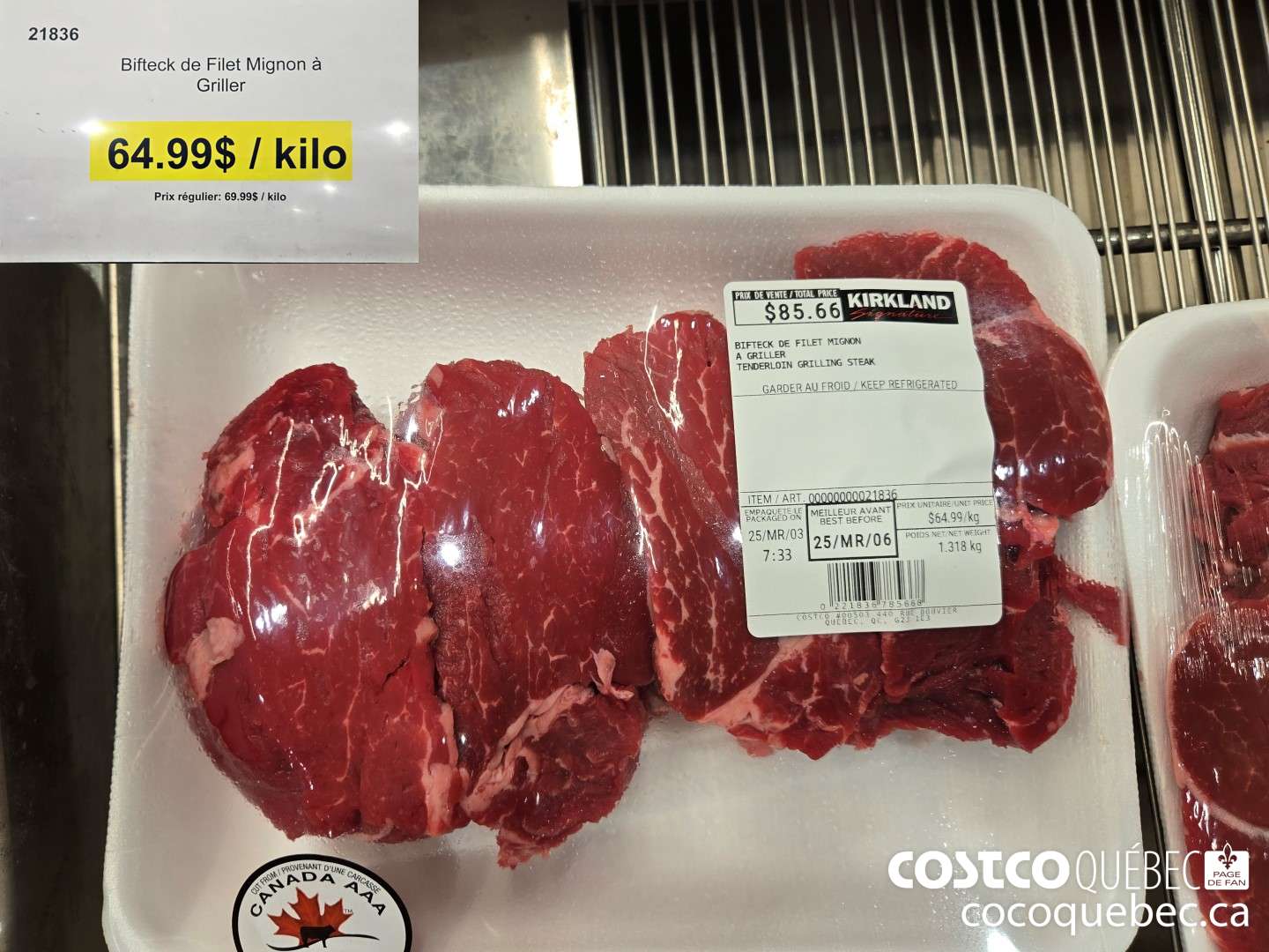 21836 Bifteck de Filet Mignon a Griller  $64.99