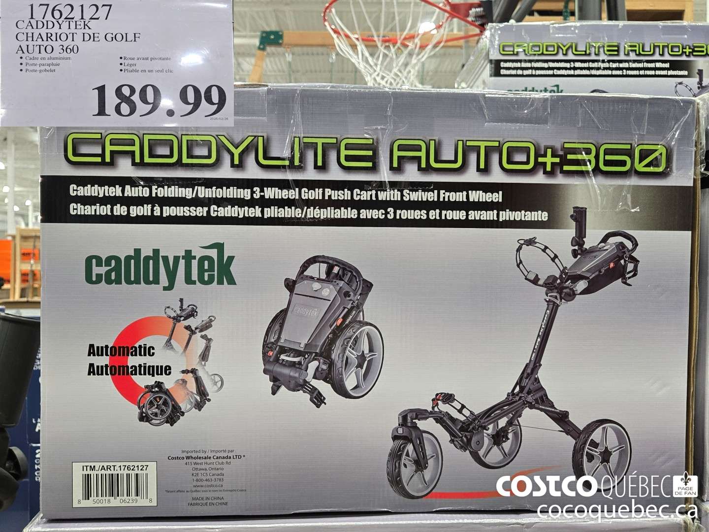 1762127 CADDYTEK CHARIOT DE GOLF AUTO 360  $189.99