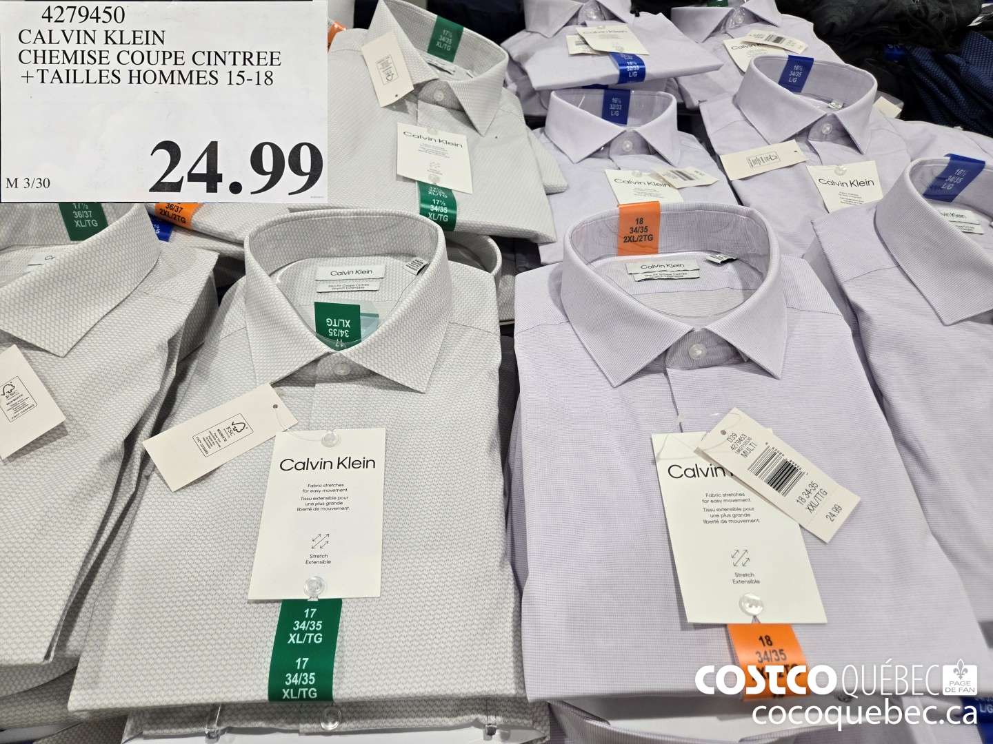 4279450 CALVIN KLEIN CHEMISE COUPE CINTREE + TAILLES HOMMES 15-18  $24.99