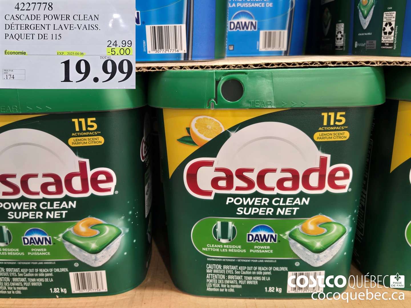 4227778 CASCADE POWER CLEAN DETERGENT LAVE-VAISS. PAQUET DE 115  ($6.50 INSTANT SAVINGS EXPIRES ON 2025-04-06) $19.99