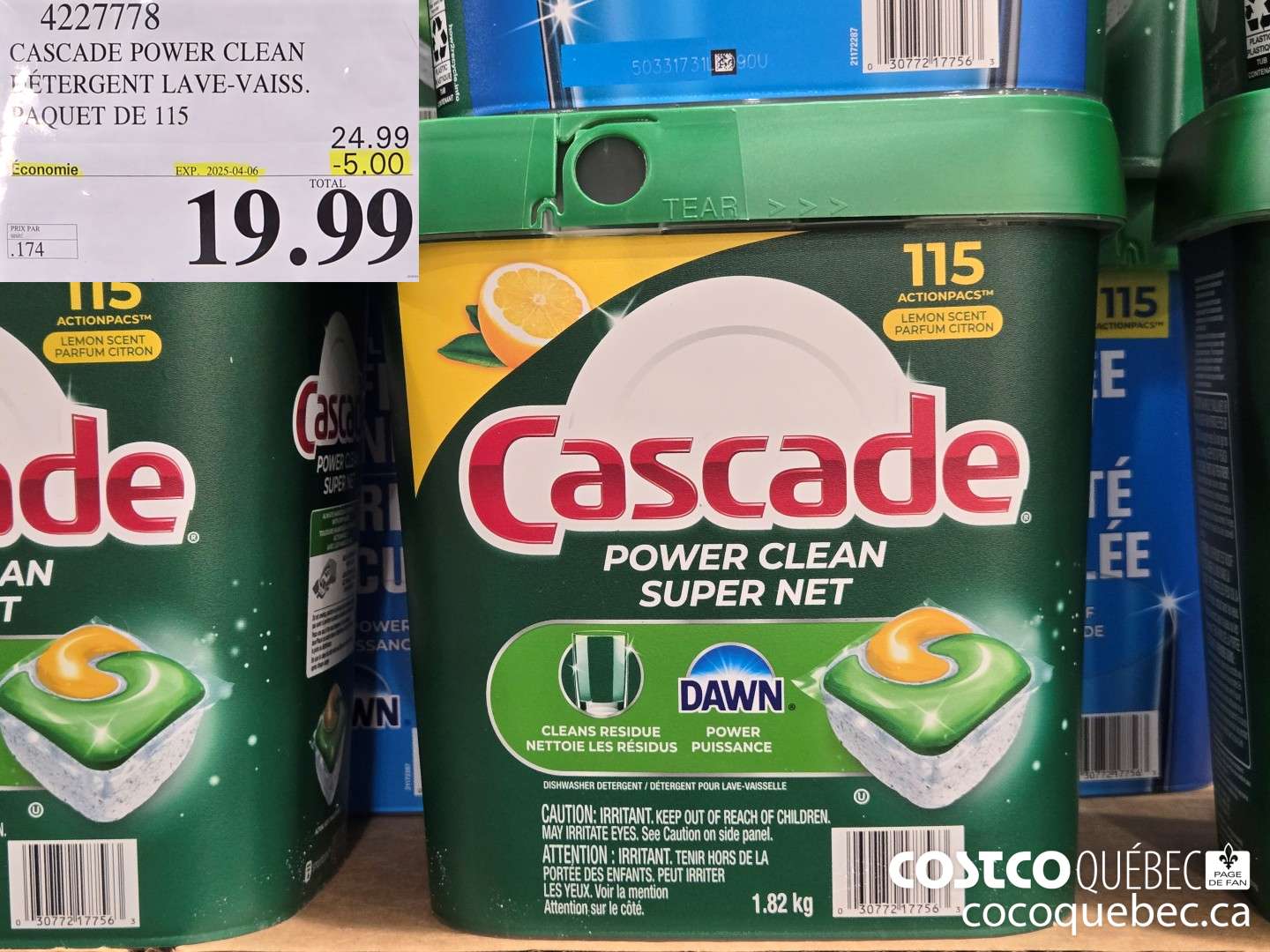 4227778 CASCADE POWER CLEAN DETERGENT LAVE-VAISS. PAQUET DE 115  ($6.50 INSTANT SAVINGS EXPIRES ON 2025-04-06) $19.99