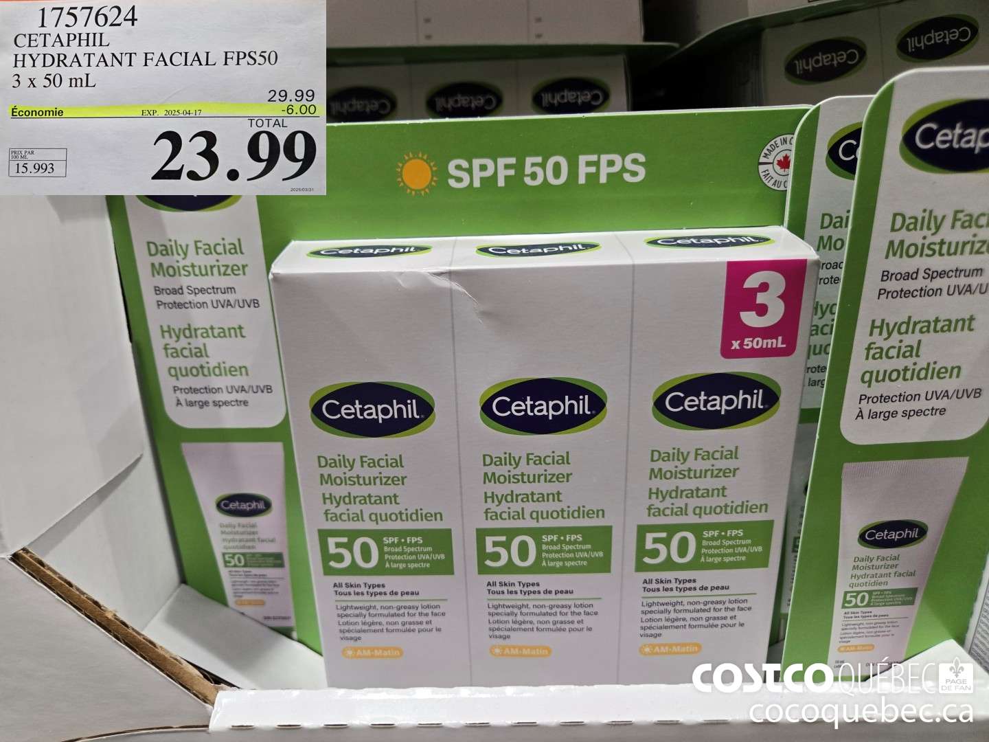 1757624 CETAPHIL HYDRATANT FACIAL FPS50  ($6.00 INSTANT SAVINGS EXPIRES ON 2025-04-17) $23.99