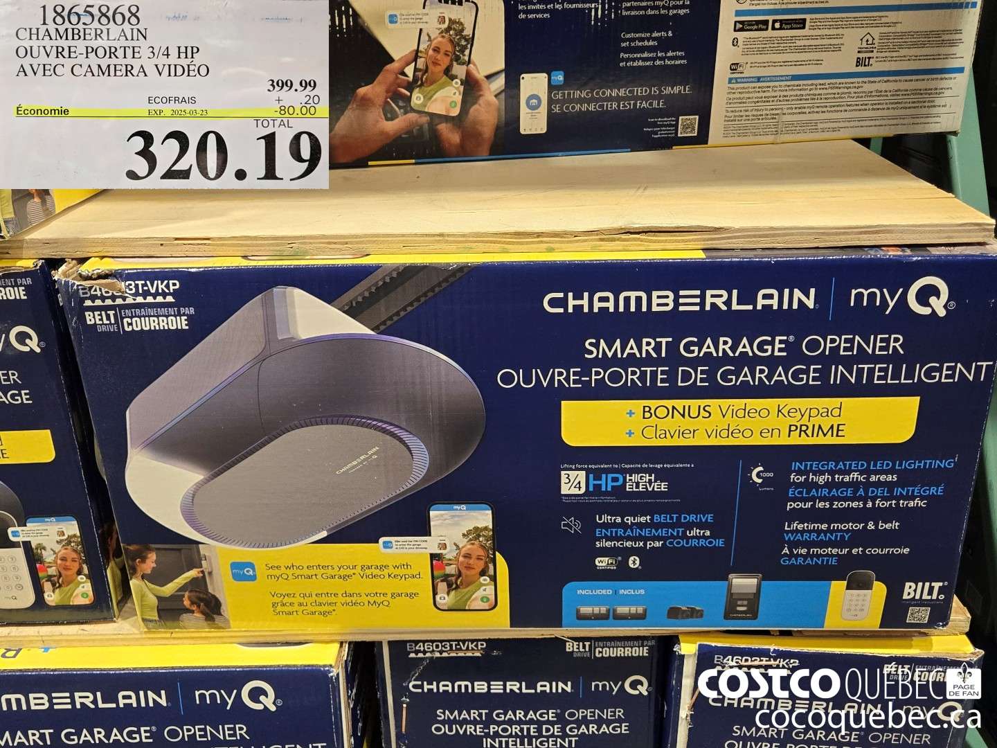 1865868 CHAMBERLAIN OUVRE-PORTE 3/4 HP AVEC CAMERA VIDEO  ($80.00 INSTANT SAVINGS EXPIRES ON 2025-03-23) $320.19