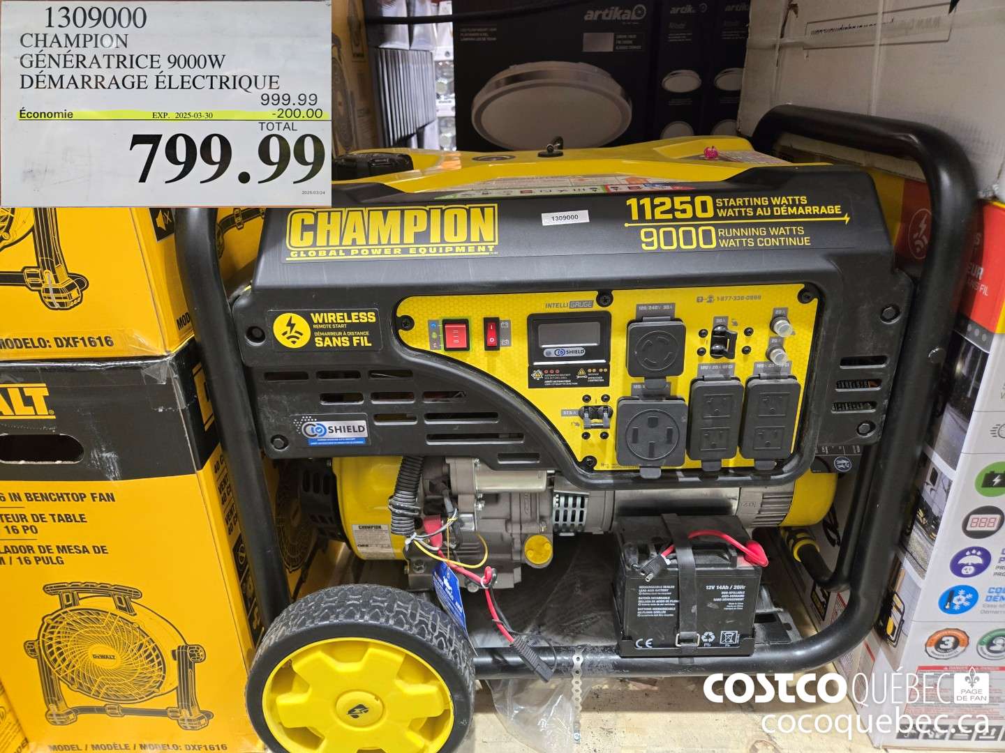 1309000 CHAMPION GENERATEUR 9000W DEMARRAGE ELECTRIQUE ($200.00 INSTANT SAVINGS EXPIRES ON 2025-03-30) $799.99