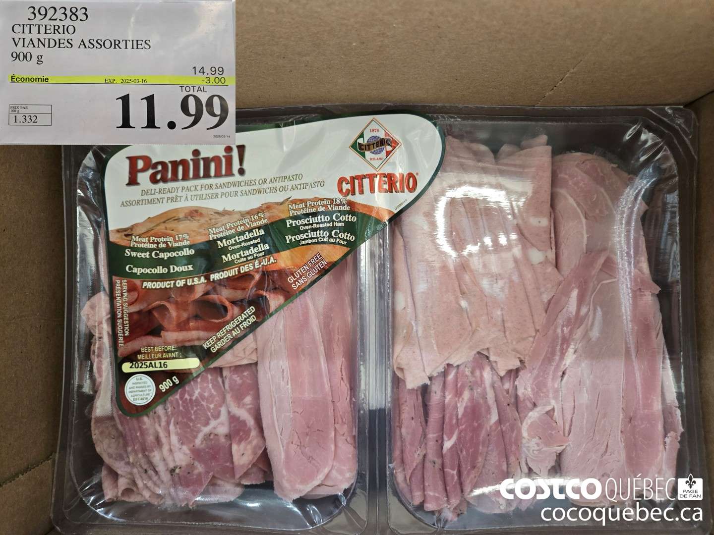 392383 CITTERIO VIANDES ASSORTIES 900  ($3.00 INSTANT SAVINGS EXPIRES ON 2025-03-16) $11.99