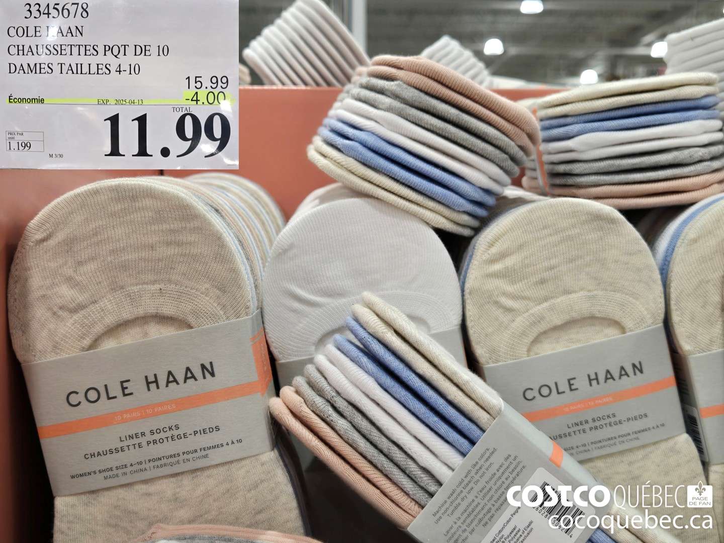 3345678 COLE HANE CHAUSSETTE PQT DE 10 ($4.00 INSTANT SAVINGS EXPIRES ON 2025-04-13) $11.99