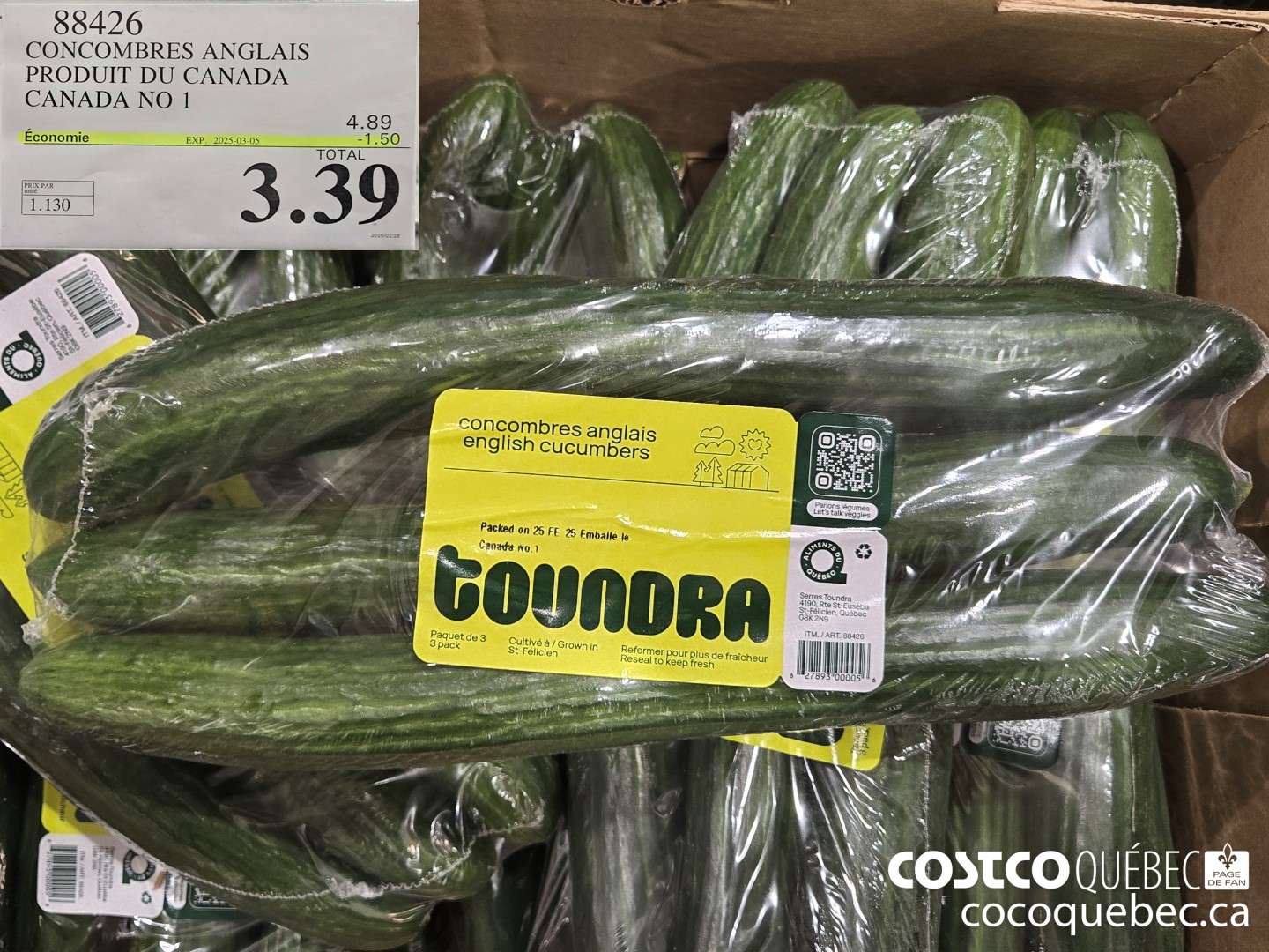 88426 CONCOMBRES ANGLAIS PRODUIT DU CANADA CANADA NO 1  ($1.50 INSTANT SAVINGS EXPIRES ON 2025-03-05) $3.39