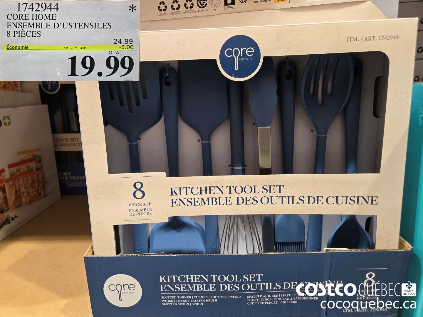 1742944 CORE HOME ENSEMBLE D'USTENSILES 8 PIECES  ($5.00 INSTANT SAVINGS EXPIRES ON 2025-04-06) $19.99