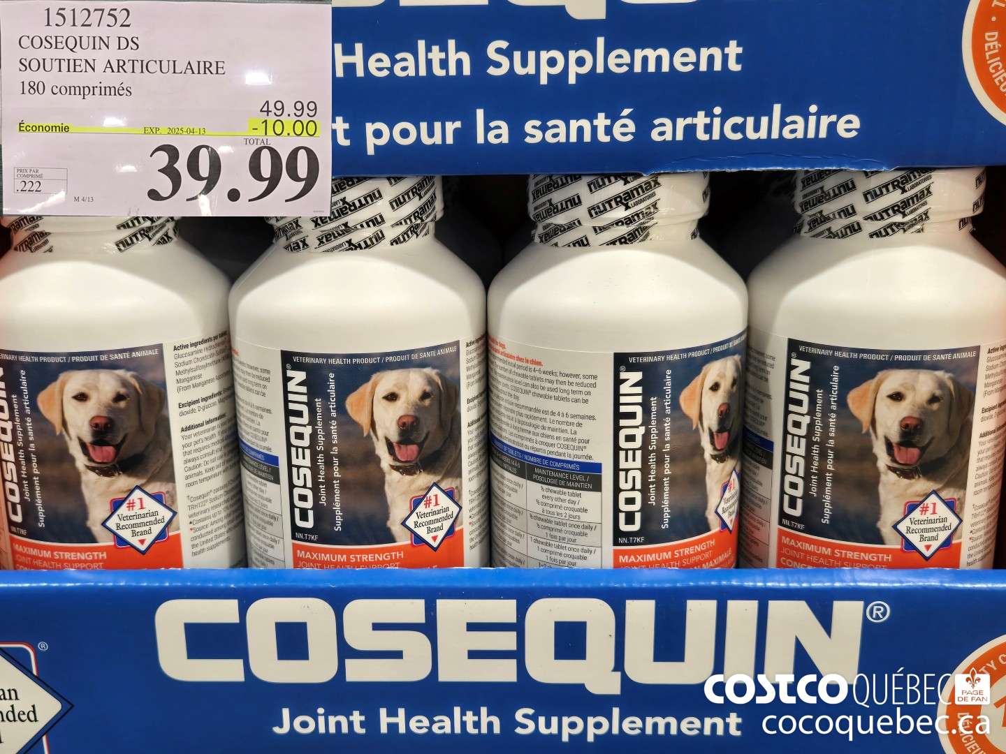 1512752 COSEQUIN DS SOUTIEN ARTICULAIRE 180 comprimés  ($10.00 INSTANT SAVINGS EXPIRES ON 2025-04-13) $39.99