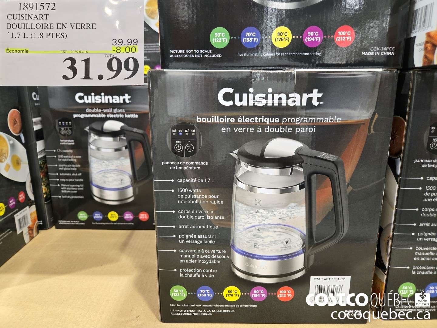 1891572 CUISINART BOUILLOIRE EN VERRE “1.7 L (1.8 PTES)  ($8.00 INSTANT SAVINGS EXPIRES ON 2025-03-16) $31.99