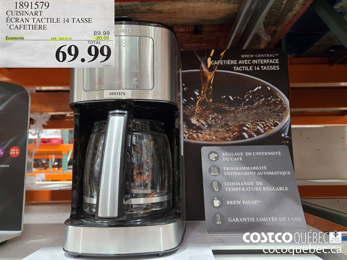 1891579 CUISINART ECRAN TACTILE 14 TASSE *CAFETIERE  ($20.00 INSTANT SAVINGS EXPIRES ON 2025-03-23) $69.99