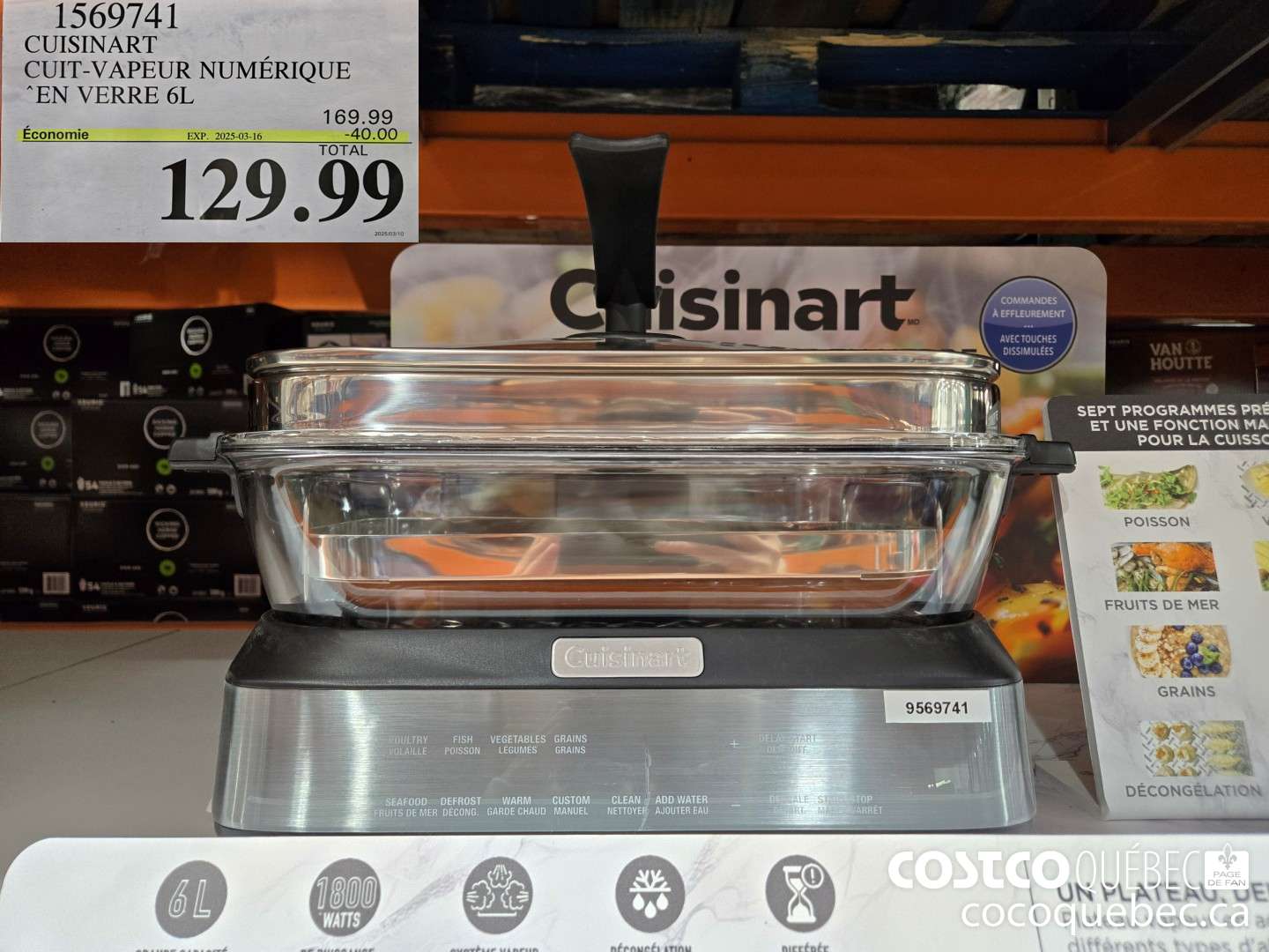 1569741 CUISINART CUIT-VAPEUR NUMERIQUE EN VERRE 6L  ($40.00 INSTANT SAVINGS EXPIRES ON 2025-03-16) $129.99