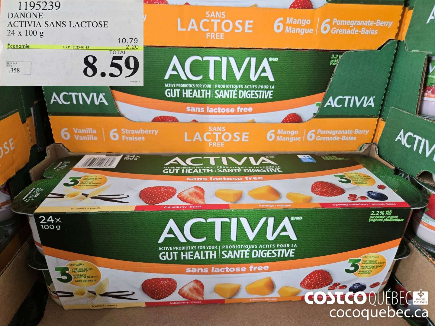 1195239 DANONE ACTIVIA SANS LACTOSE 24 x 100 g  ($2.20 INSTANT SAVINGS EXPIRES ON 2025-04-13) $8.59