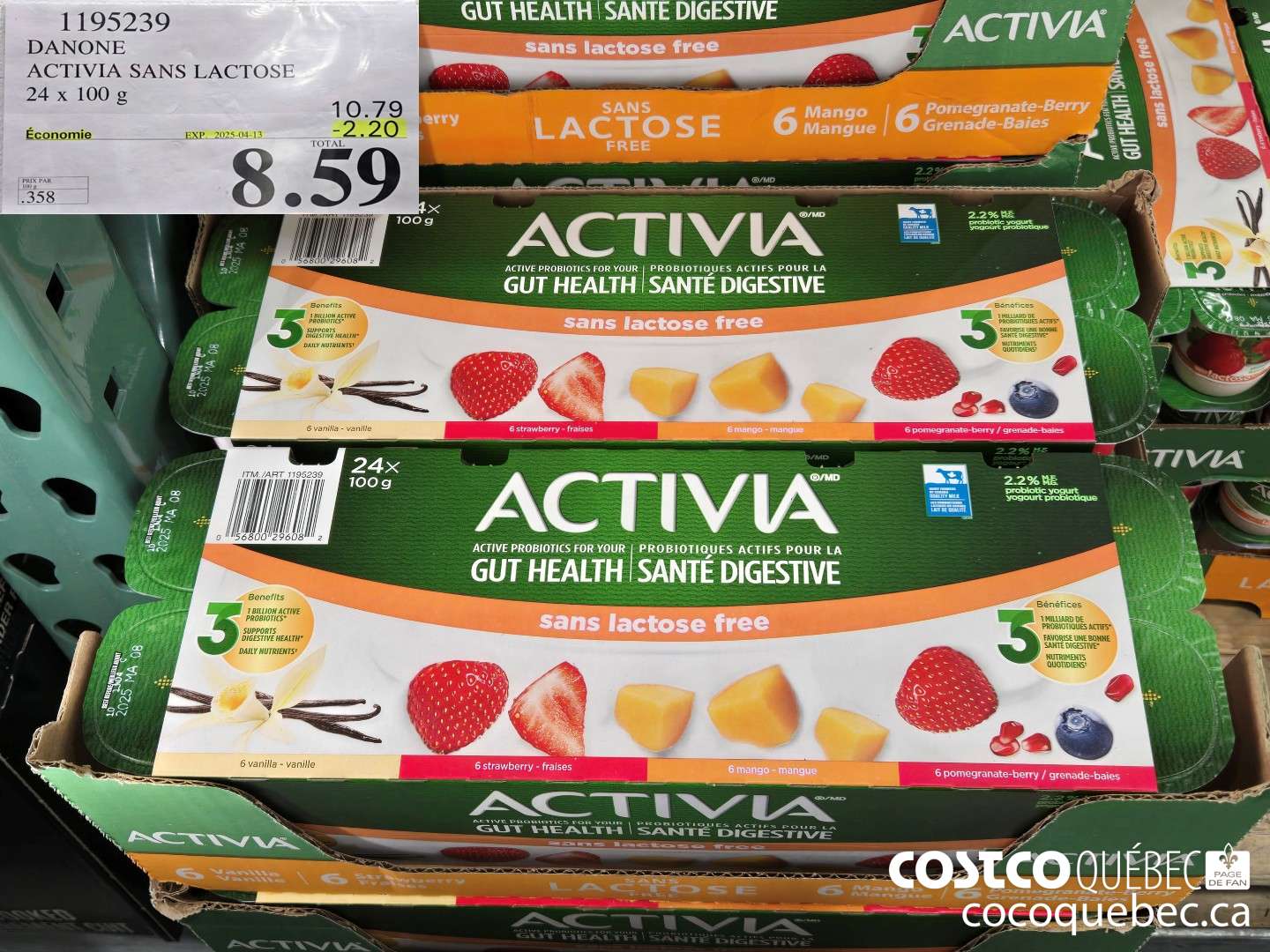 1195239 DANONE ACTIVIA SANS LACTOSE 24 x 100 g  ($2.20 INSTANT SAVINGS EXPIRES ON 2025-04-13) $8.59