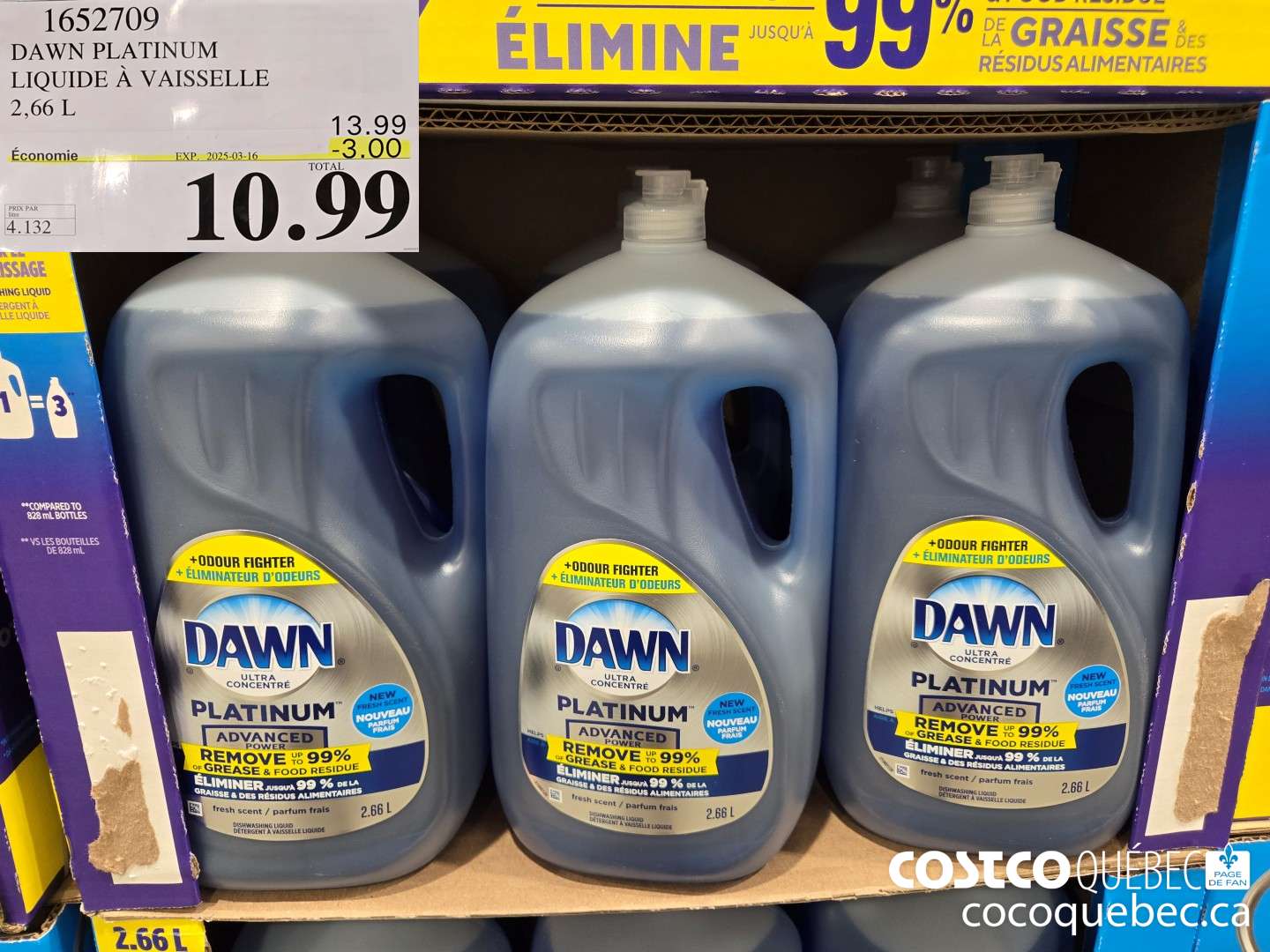 1652709 DAWN PLATINUM LIQUIDE A VAISSELLE 2,66 L  ($3.00 INSTANT SAVINGS EXPIRES ON 2025-03-16) $10.99