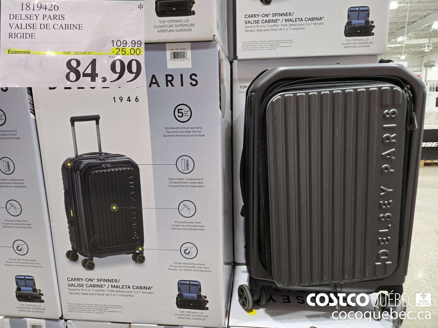 1819426 DELSEY PARIS VALISE DE CABINE RIGIDE  ($25.00 INSTANT SAVINGS EXPIRES ON 2025-03-23) $84.99