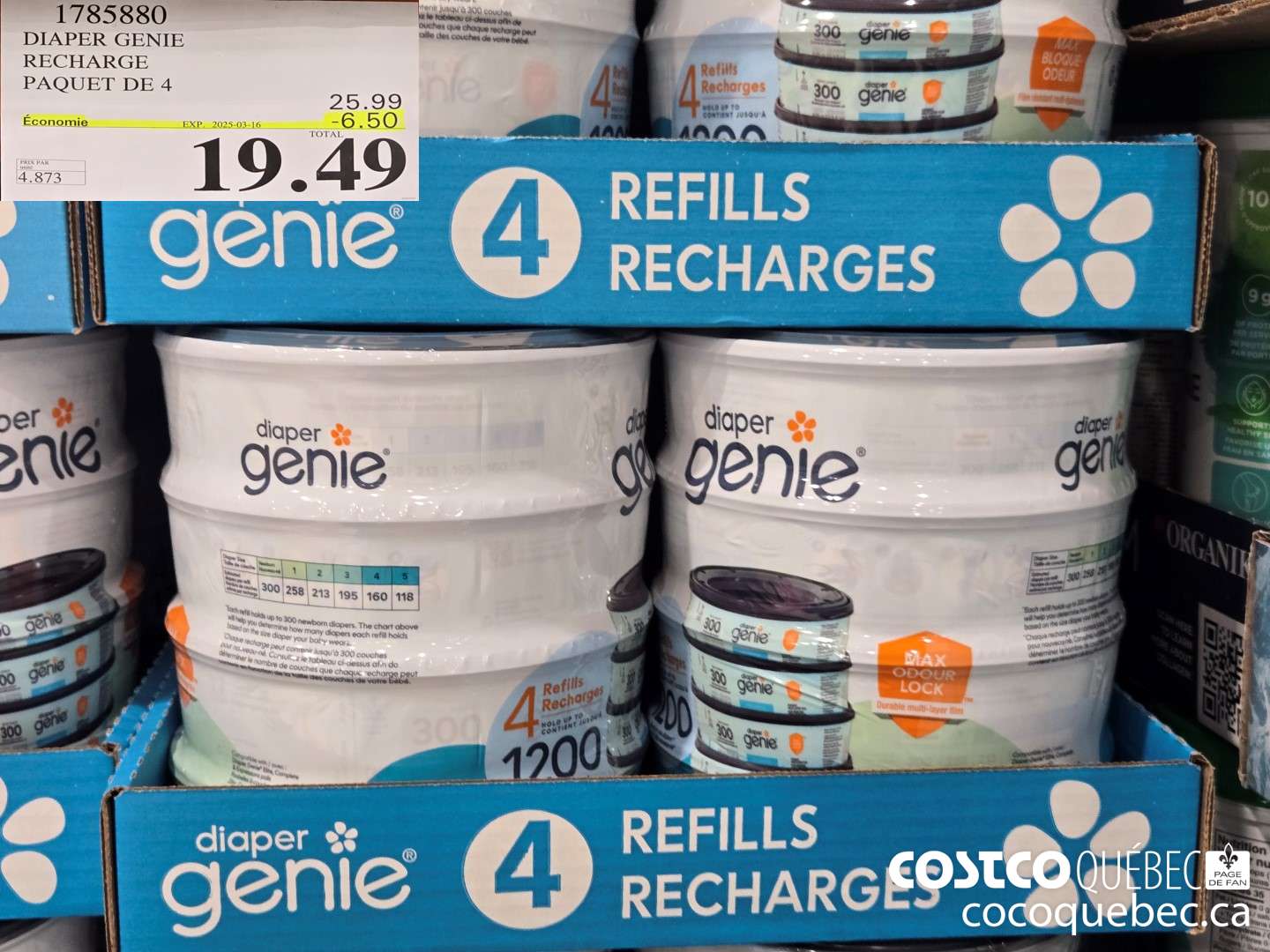 1785880 DIAPER GENIE RECHARGE PAQUET DE 4  ($6.50 INSTANT SAVINGS EXPIRES ON 2025-03-16) $19.49