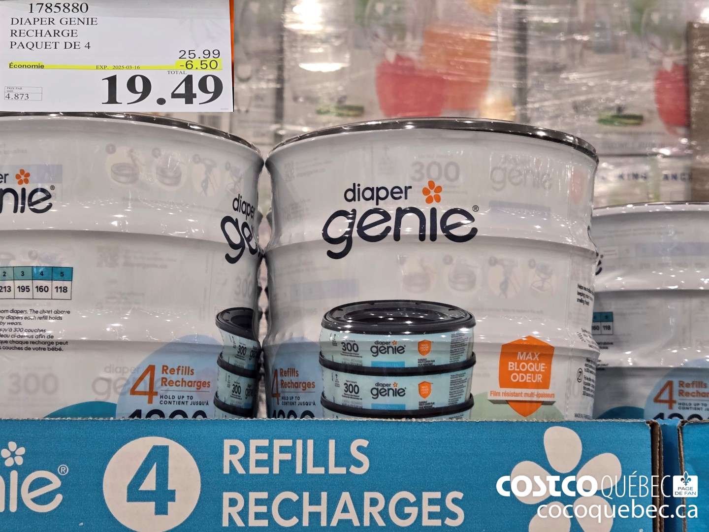 1785880 DIAPER GENIE RECHARGE PAQUET DE 4  ($6.50 INSTANT SAVINGS EXPIRES ON 2025-03-16) $19.49