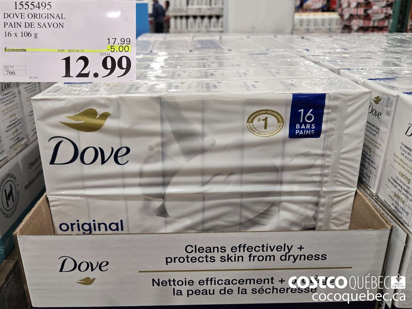 1555495 DOVE SAVONS ORIGINAL 16 x 106 g ($5.00 INSTANT SAVINGS EXPIRES ON 2025-04-13) $12.99