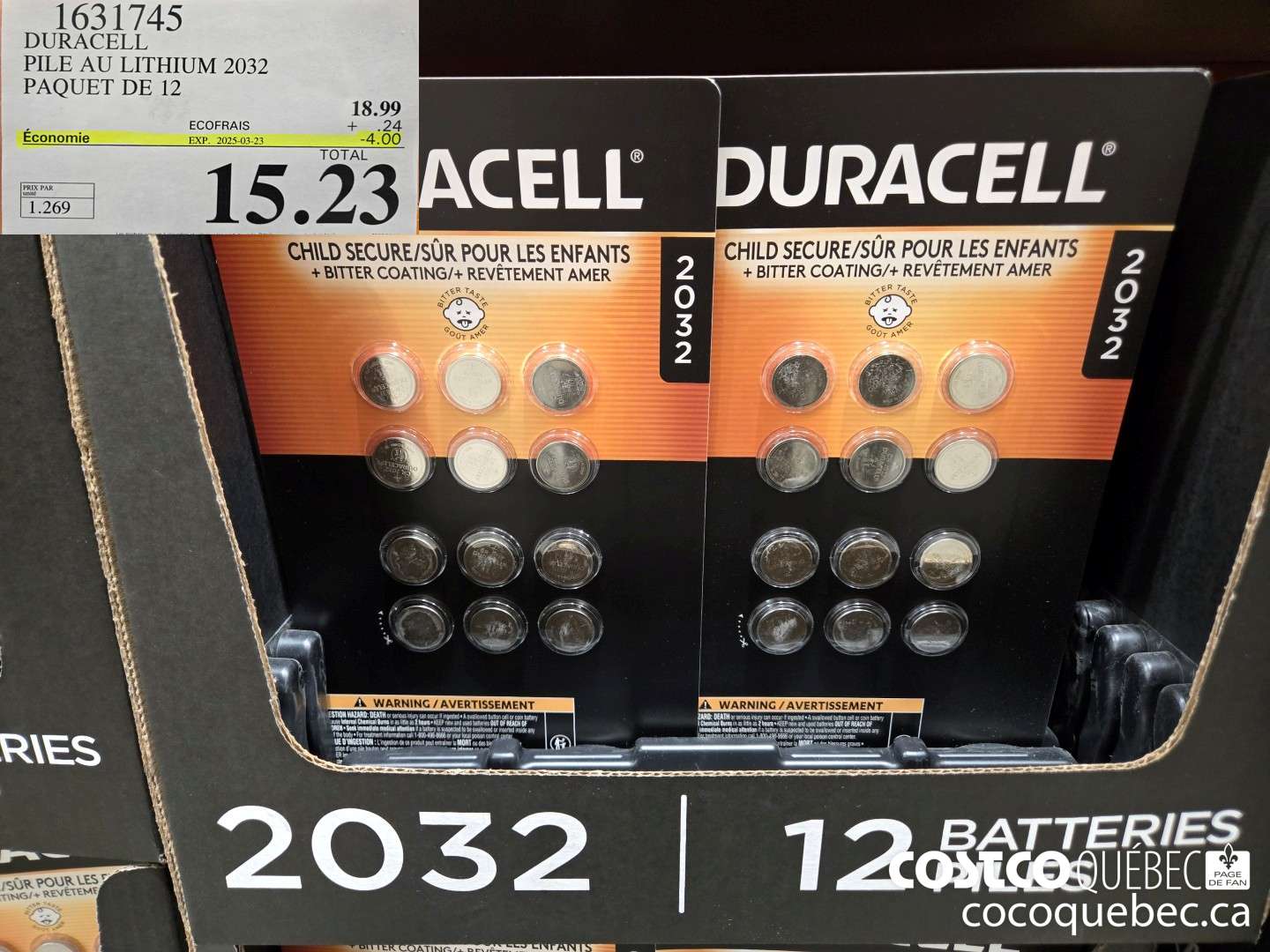 1631745 DURACELL PILE AU LITHIUM 2032 PAQUET DE 12 ($4.00 INSTANT SAVINGS EXPIRES ON 2025-03-23) $15.23