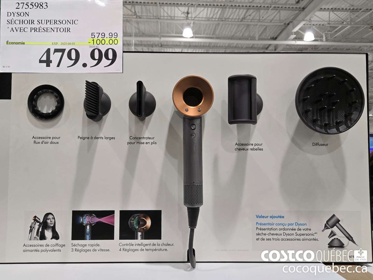 2755983 DYSON SUPERSONIC SECHOIR AVEC PRESENTOIR  ($100.00 INSTANT SAVINGS EXPIRES ON 2025-04-03) $479.99