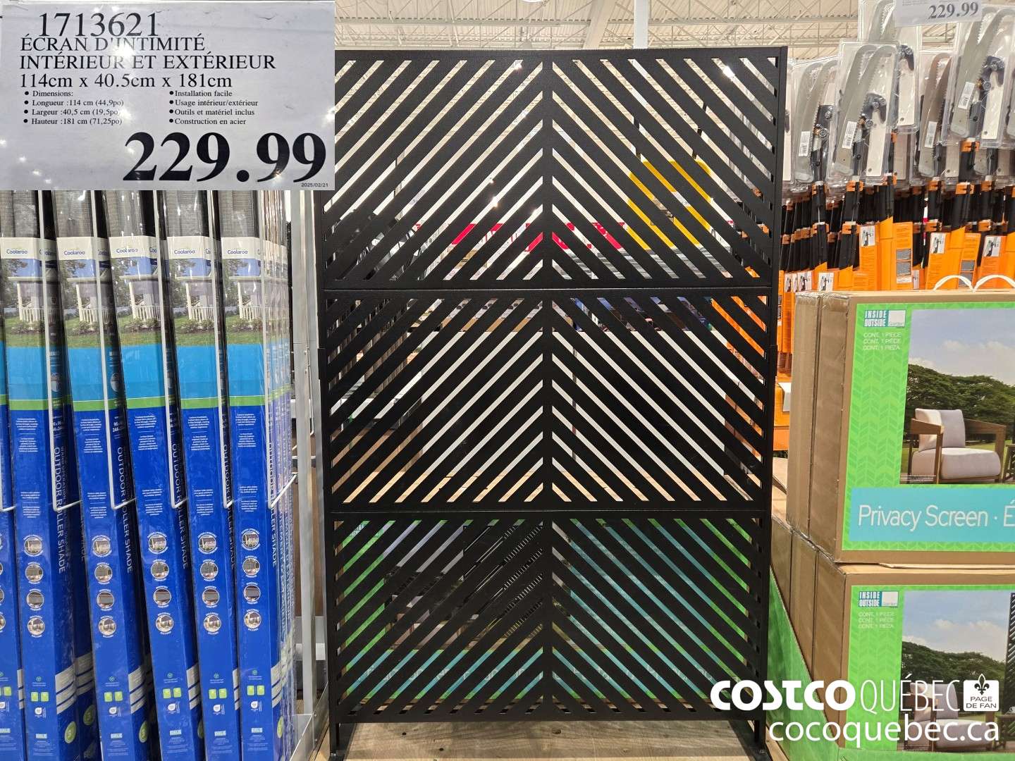 1713621 ECRAN D'™NTIMIT E INTERIEU ET EXTERIEUR 114cm x 40.5cm x 181cm  $229.99