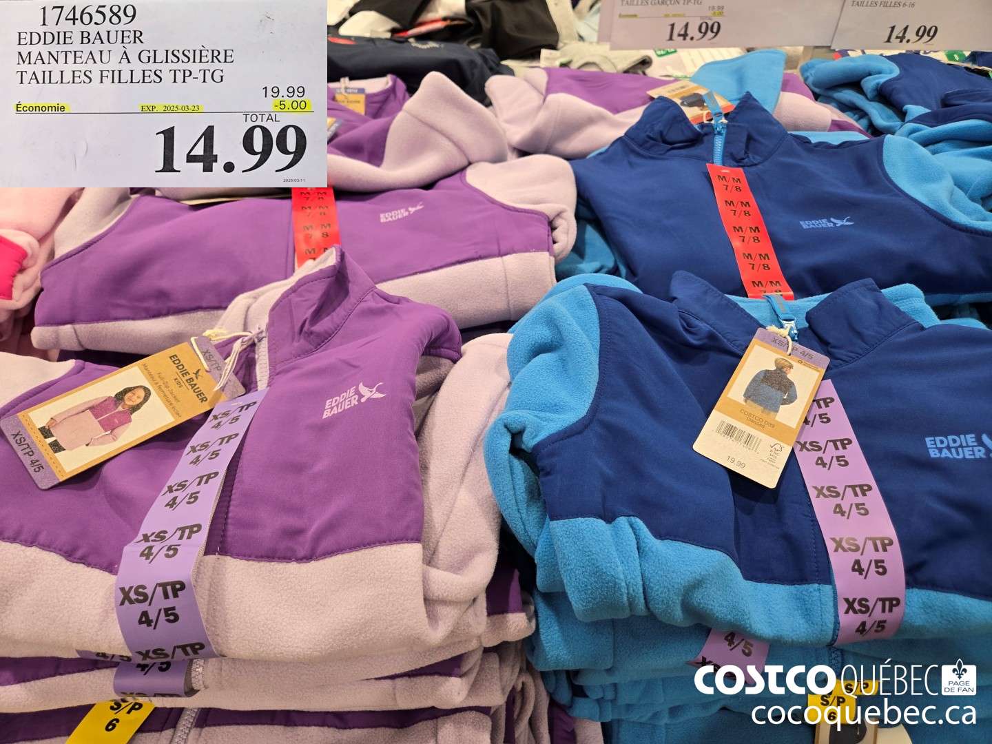 1746589 EDDIE BAUER MANTEAU A GLISSIERE TAILLES FILLES TP-TG  ($5.00 INSTANT SAVINGS EXPIRES ON 2025-03-23) $14.99