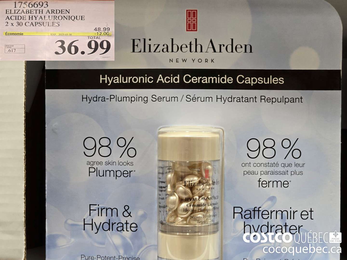 1756693 ELIZABETH ARDEN ACIDE HYALURONIQUE 2x 30 CAPSULES  ($12.00 INSTANT SAVINGS EXPIRES ON 2025-03-30) $36.99