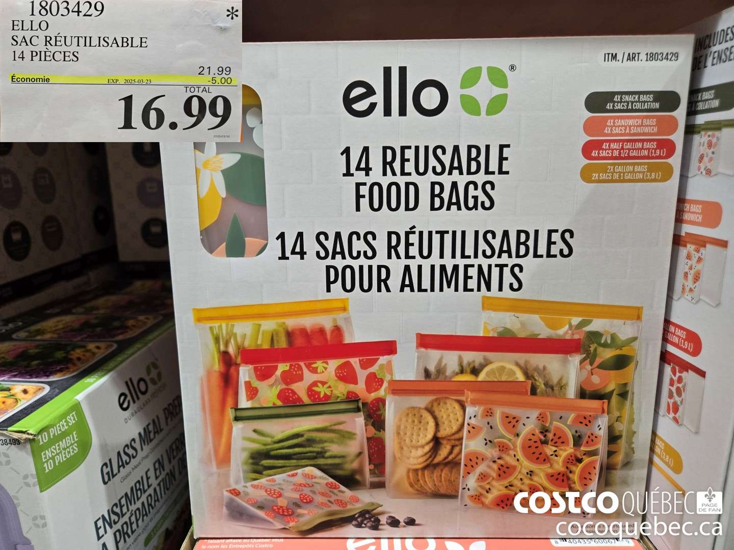 1803429 ELLO SAC REUTILISABLE 14 PIECES  ($5.00 INSTANT SAVINGS EXPIRES ON 2025-03-23) $16.99