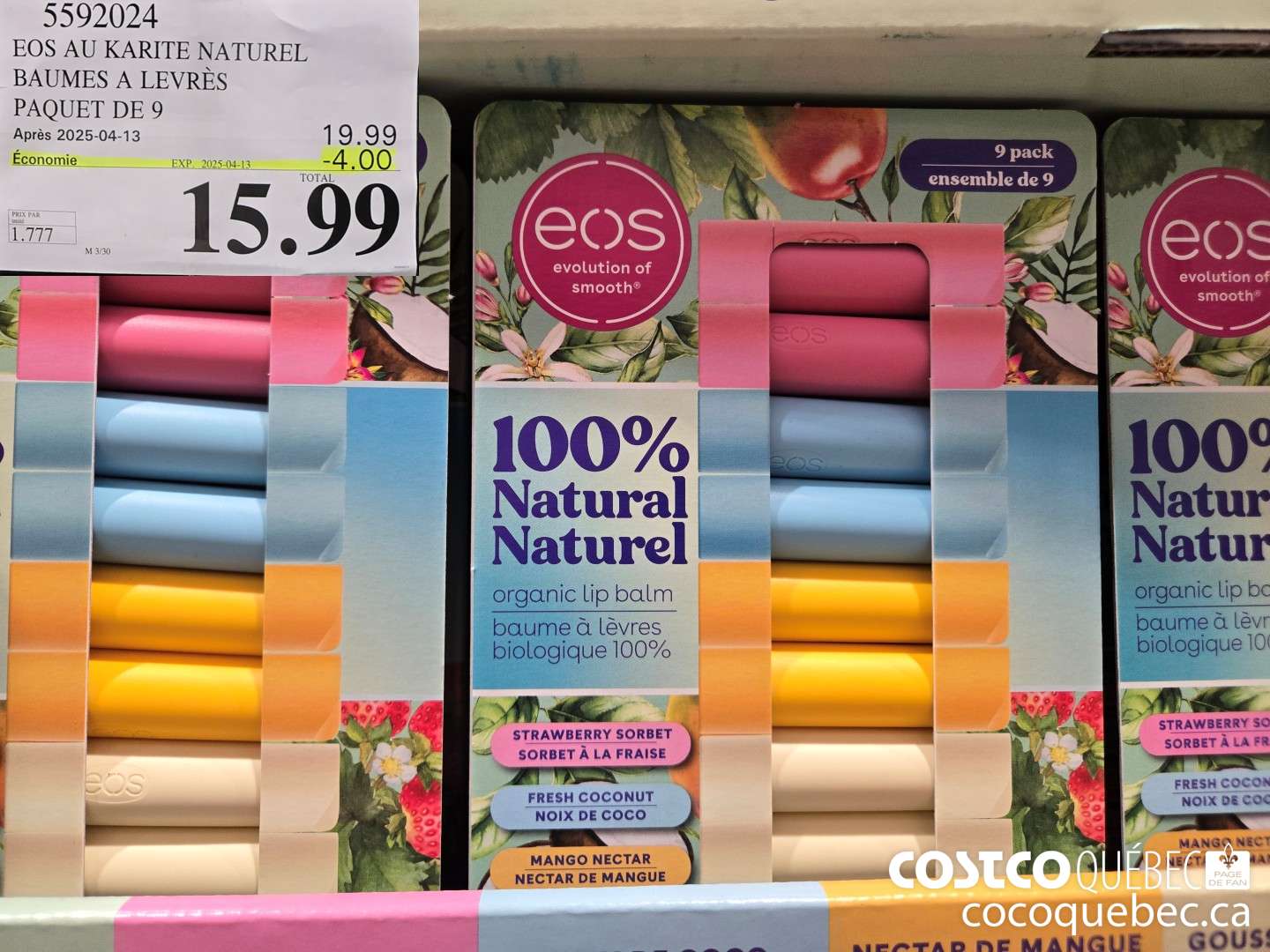 5592024 EOS AU KARITE NATUREL BAUMES A LEVRES PAQUET DE 9 2025-04-13 eee Oasis | ca. 15. 99  ($4.00 INSTANT SAVINGS EXPIRES ON 2025-04-13) $15.99